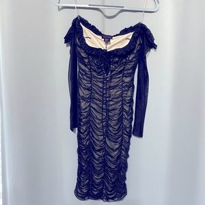 Black with nude slip off the shoulder mini dress